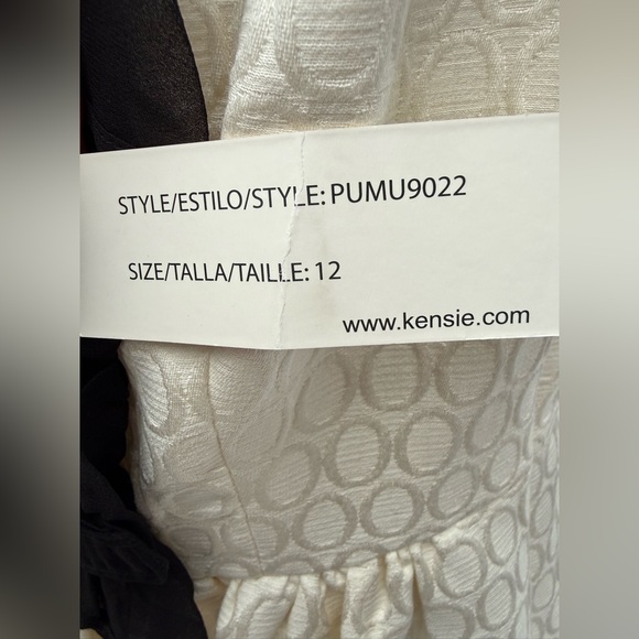 Kensie Dress Size 12 Cream Textured Black Ruffle Bib Collar A-Line Sleeveless - Picture 10 of 17